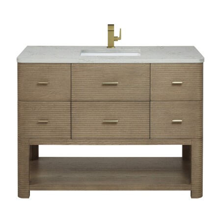 James Martin Vanities Lucian 48" Single Vanity, Pebble Oak w/ 3 CM Victorian Silver Quartz Top D704-V48-PBO-3VSL